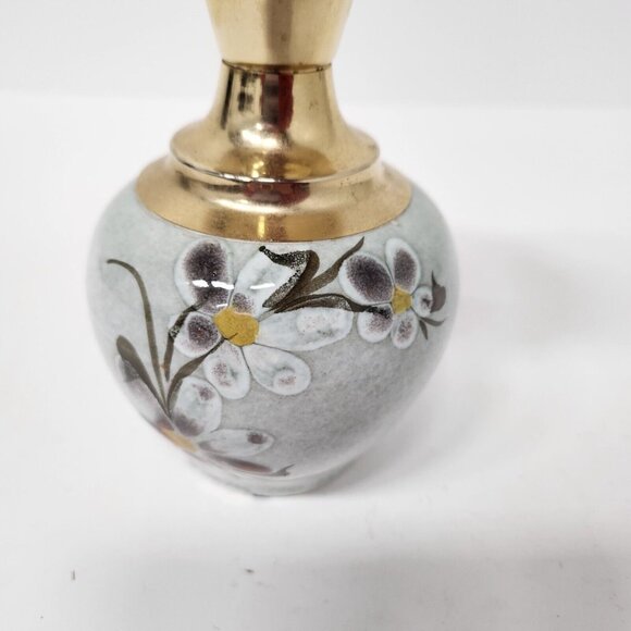Vintage Dore A Lor Fin France Ceramic Floral Vase Gilded Fine Gold Mid Century - Picture 2 of 8